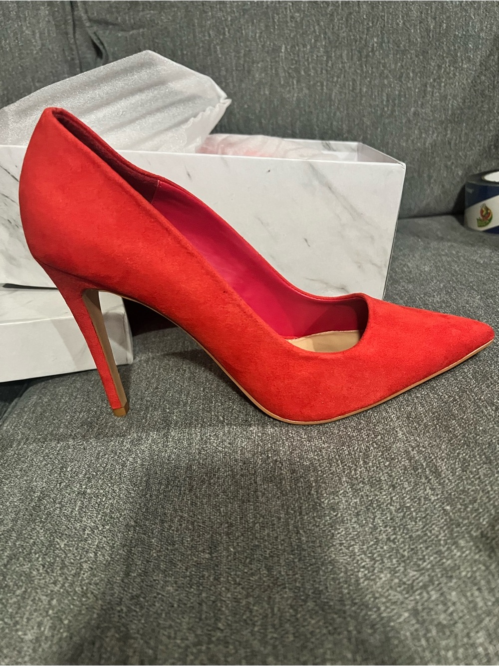 Shoe Dazzle Red Pointed-Toe Suede Pumps